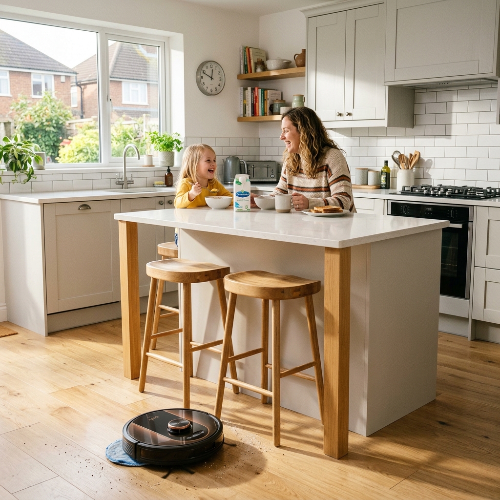 Robot mop and vacuum combo cleaning a hardwood floor UK 2024 🧹✨