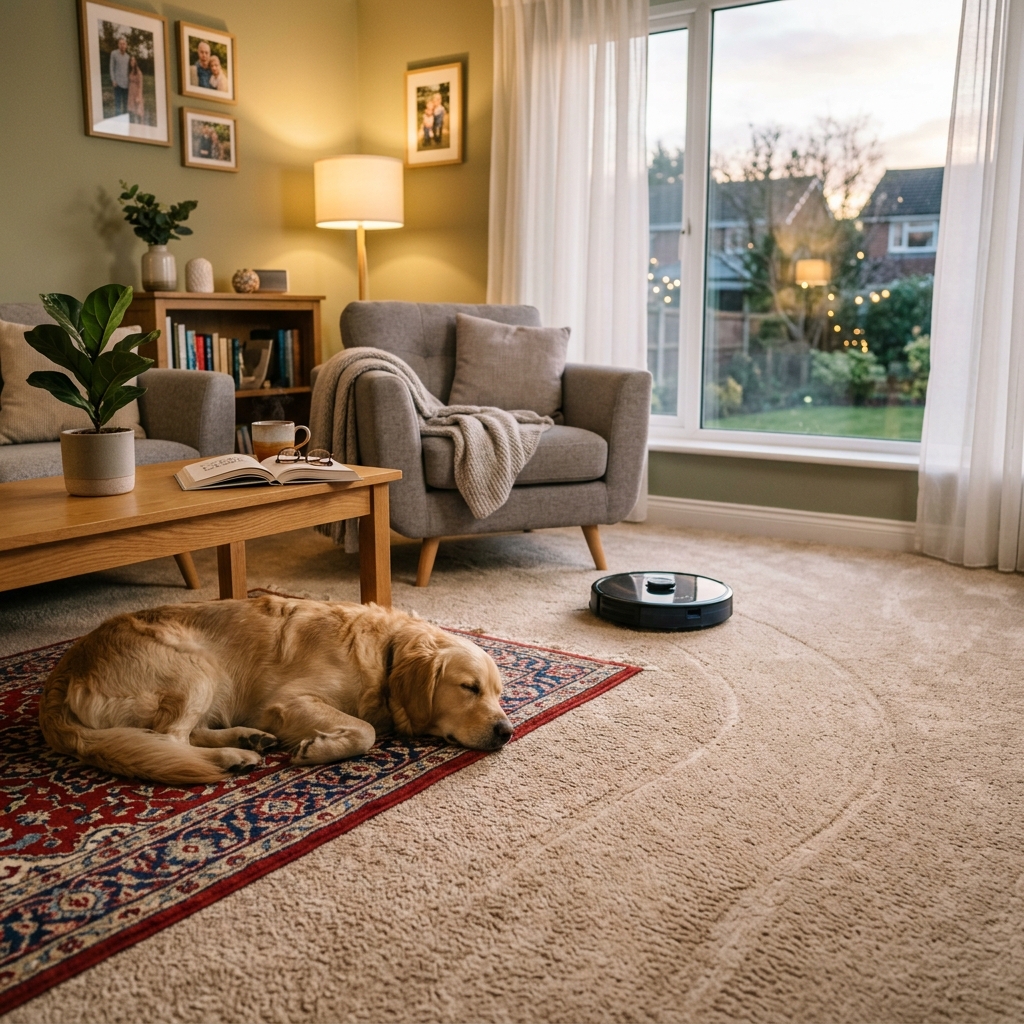 Robot vacuum cleaning carpet in UK home - best models 2026.