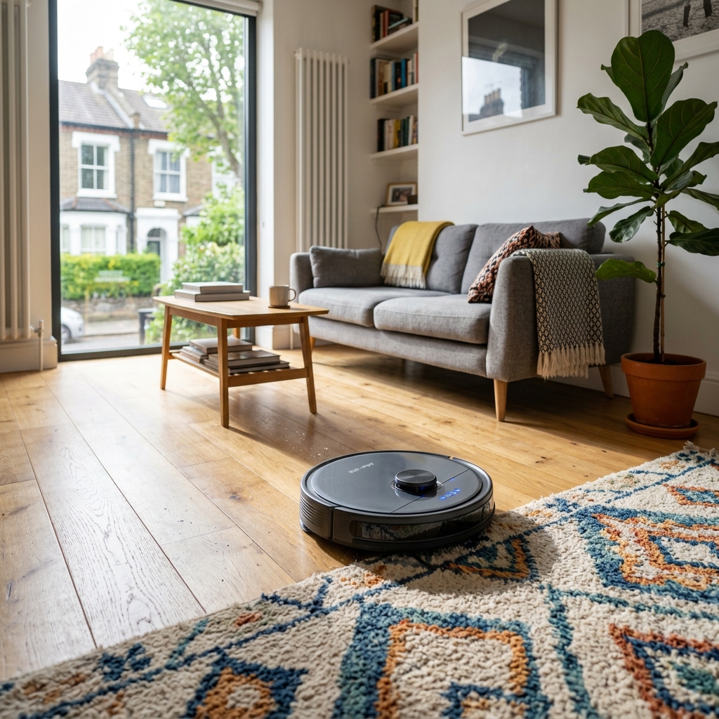 Robot vacuum cleaning hardwood & carpet, 2026 UK guide. Multi-surface performance.